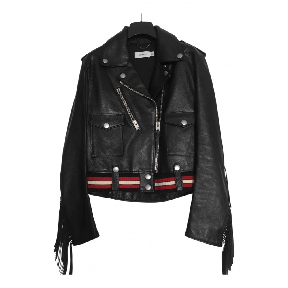 Coach Black Leather Moto Fringe Jacket